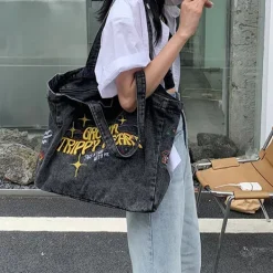 Bags & Purses*Boogzel Clothing Groovy Trippy Heart Denim Bag DarkGrey