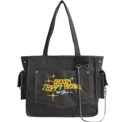 Bags & Purses*Boogzel Clothing Groovy Trippy Heart Tote Bag DarkGrey