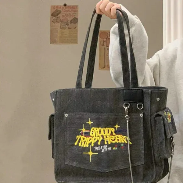 Bags & Purses*Boogzel Clothing Groovy Trippy Heart Tote Bag DarkGrey