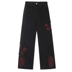 Jeans*Boogzel Clothing Grunge Aesthetic Black & Red Butterfly Jeans Black/red