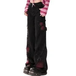 Jeans*Boogzel Clothing Grunge Aesthetic Black & Red Butterfly Jeans Black/red