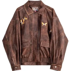 Coats & Jackets*Boogzel Clothing Grunge Aesthetic Butterfly Leather Jacket Brown