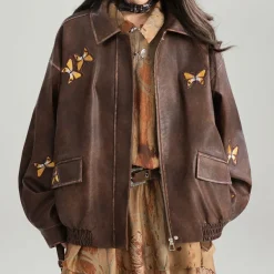 Coats & Jackets*Boogzel Clothing Grunge Aesthetic Butterfly Leather Jacket Brown