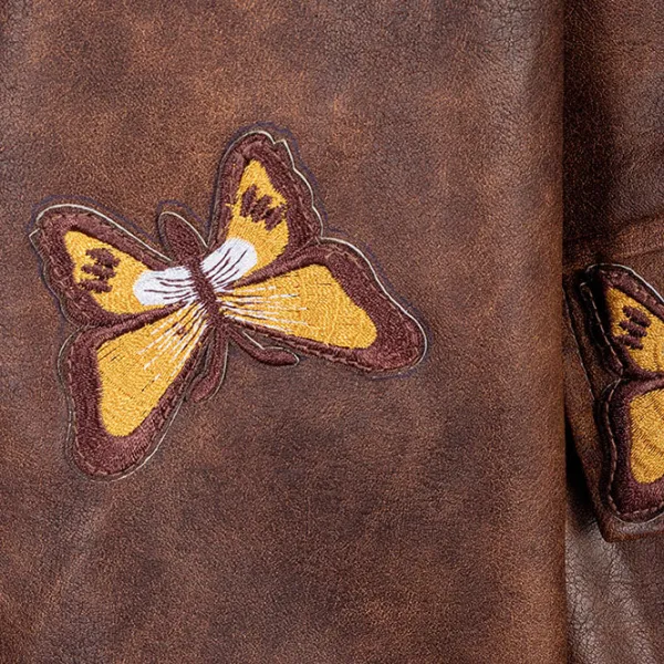 Coats & Jackets*Boogzel Clothing Grunge Aesthetic Butterfly Leather Jacket Brown