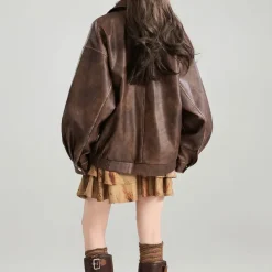 Coats & Jackets*Boogzel Clothing Grunge Aesthetic Butterfly Leather Jacket Brown