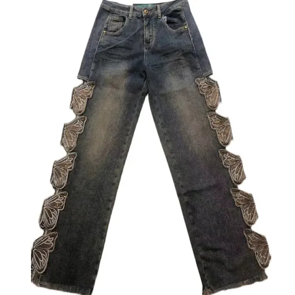 Jeans*Boogzel Clothing Grunge Aesthetic Butterfly Cut Out Jeans Blue