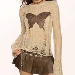 Sweaters|Long Sleeve Tops*Boogzel Clothing Grunge Aesthetic Butterfly Knit Top