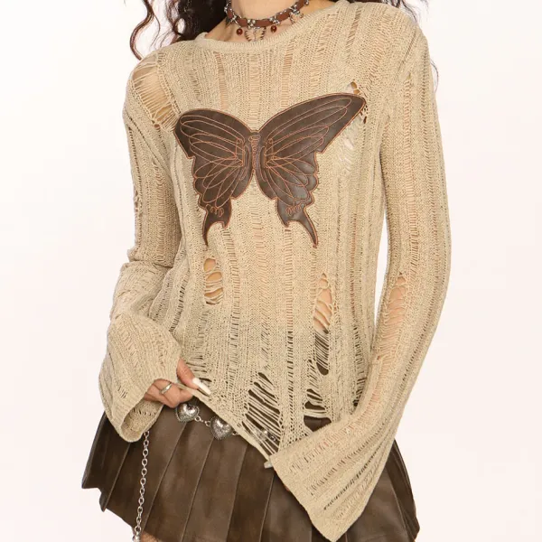 Sweaters|Long Sleeve Tops*Boogzel Clothing Grunge Aesthetic Butterfly Knit Top