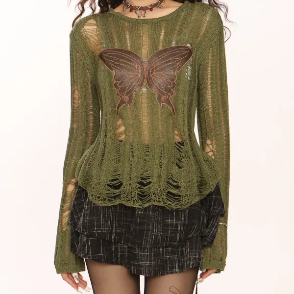 Sweaters|Long Sleeve Tops*Boogzel Clothing Grunge Aesthetic Butterfly Knit Top