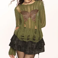 Sweaters|Long Sleeve Tops*Boogzel Clothing Grunge Aesthetic Butterfly Knit Top