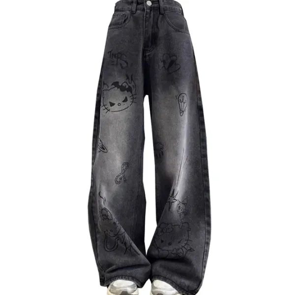 Jeans*Boogzel Clothing Grunge Aesthetic Cat Jeans Black