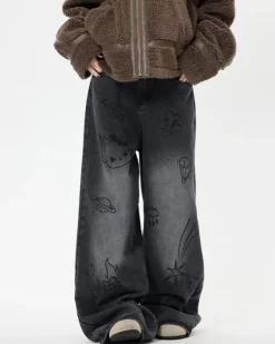 Jeans*Boogzel Clothing Grunge Aesthetic Cat Jeans Black