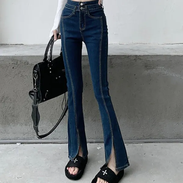 Jeans*Boogzel Clothing Grunge Aesthetic Flare Jeans Blue