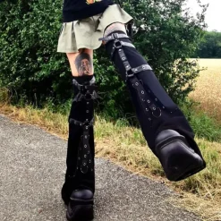 Other*Boogzel Clothing Grunge Aesthetic Flare Leg Warmers Black