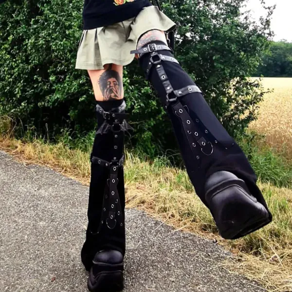 Other*Boogzel Clothing Grunge Aesthetic Flare Leg Warmers Black