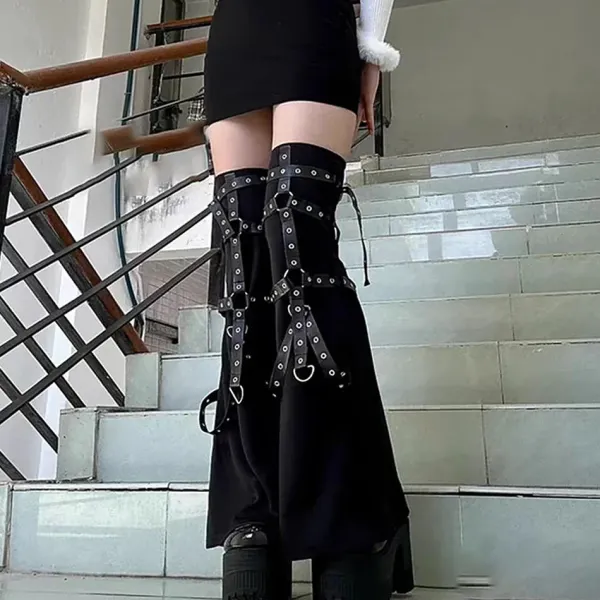 Other*Boogzel Clothing Grunge Aesthetic Flare Leg Warmers Black