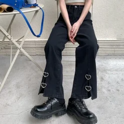 Jeans*Boogzel Clothing Grunge Aesthetic Flare Slit Jeans Black