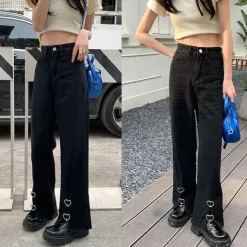 Jeans*Boogzel Clothing Grunge Aesthetic Flare Slit Jeans Black
