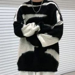 Mens|Sweaters*Boogzel Clothing Grunge Aesthetic Fuzzy Sweater Black/white