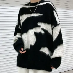 Mens|Sweaters*Boogzel Clothing Grunge Aesthetic Fuzzy Sweater Black/white