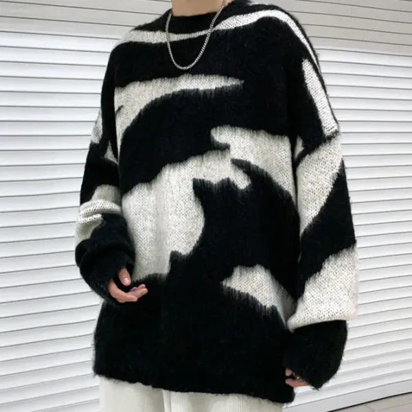 Mens|Sweaters*Boogzel Clothing Grunge Aesthetic Fuzzy Sweater Black/white