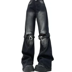 Jeans*Boogzel Clothing Grunge Aesthetic Knee Buckle Jeans Black