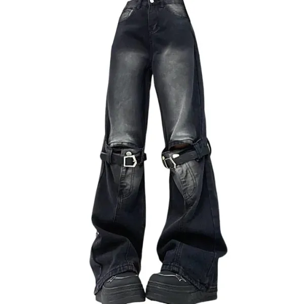 Jeans*Boogzel Clothing Grunge Aesthetic Knee Buckle Jeans Black