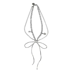 Necklaces & Chokers*Boogzel Clothing Grunge Aesthetic Metal Bow Choker Silver