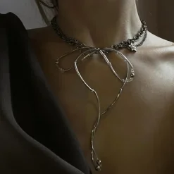 Necklaces & Chokers*Boogzel Clothing Grunge Aesthetic Metal Bow Choker Silver