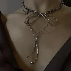 Necklaces & Chokers*Boogzel Clothing Grunge Aesthetic Metal Bow Choker Silver