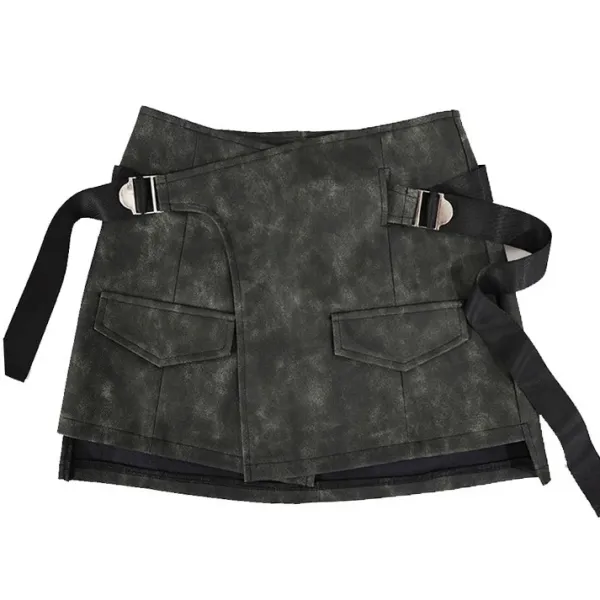Belts & Chains|Skirts*Boogzel Clothing Grunge Aesthetic Safety Belt Wrap Skirt DarkGrey