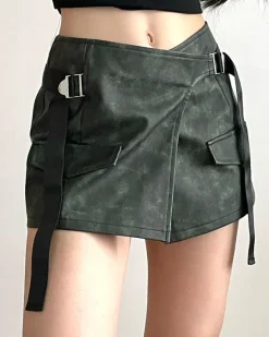 Belts & Chains|Skirts*Boogzel Clothing Grunge Aesthetic Safety Belt Wrap Skirt DarkGrey
