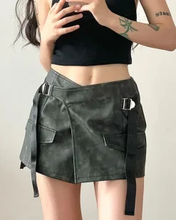 Belts & Chains|Skirts*Boogzel Clothing Grunge Aesthetic Safety Belt Wrap Skirt DarkGrey
