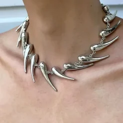 Necklaces & Chokers*Boogzel Clothing Grunge Aesthetic Spike Choker Necklace Silver