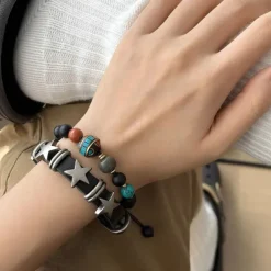 Bracelts*Boogzel Clothing Grunge Aesthetic Star Leather Bracelet