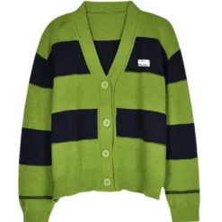 Striped Sweaters|Knit Cardigans*Boogzel Clothing Grunge Aesthetic Striped Cardigan Green