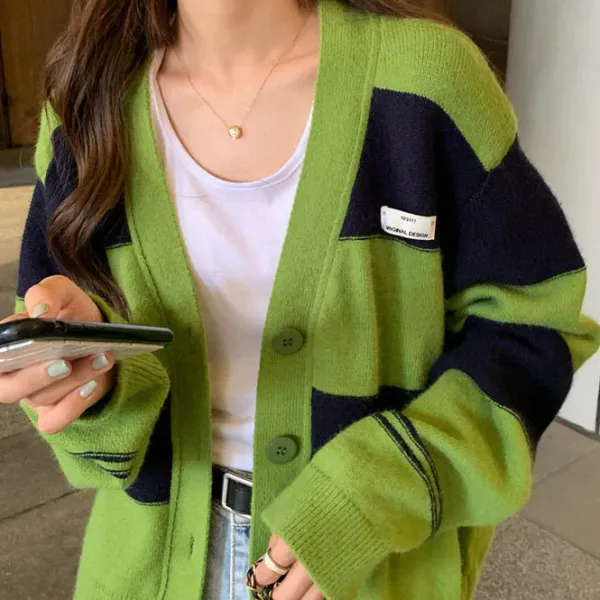 Striped Sweaters|Knit Cardigans*Boogzel Clothing Grunge Aesthetic Striped Cardigan Green
