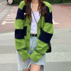 Striped Sweaters|Knit Cardigans*Boogzel Clothing Grunge Aesthetic Striped Cardigan Green