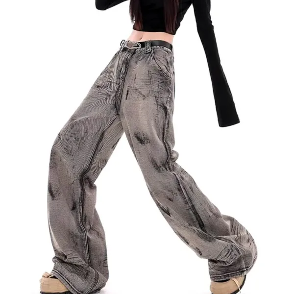 Jeans*Boogzel Clothing Grunge Aesthetic Wide-Leg Jeans in Grey