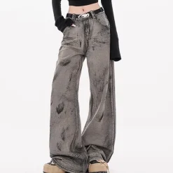 Jeans*Boogzel Clothing Grunge Aesthetic Wide-Leg Jeans in Grey