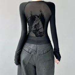 Aesthetic T-Shirts & Graphic Tees|Long Sleeve Tops*Boogzel Clothing Grunge Angel Back Top
