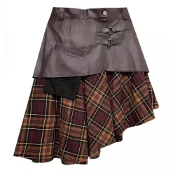 Skirts*Boogzel Clothing Grunge Asymmetrical Plaid Skirt Brown