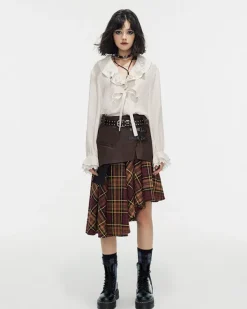 Skirts*Boogzel Clothing Grunge Asymmetrical Plaid Skirt Brown