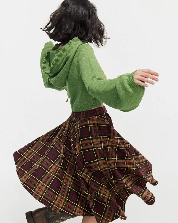 Skirts*Boogzel Clothing Grunge Asymmetrical Plaid Skirt Brown