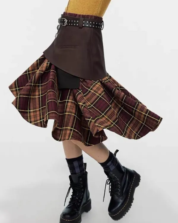 Skirts*Boogzel Clothing Grunge Asymmetrical Plaid Skirt Brown