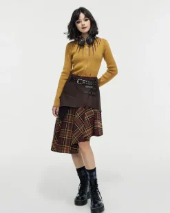 Skirts*Boogzel Clothing Grunge Asymmetrical Plaid Skirt Brown