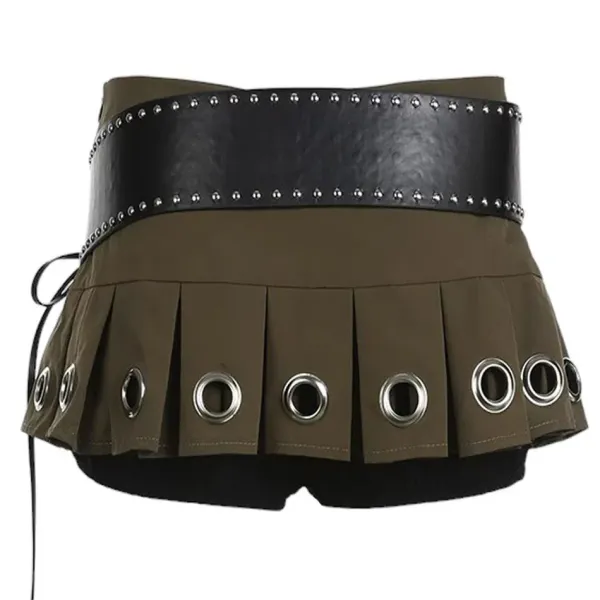 Skirts*Boogzel Clothing Grunge Eyelet Pleated Micro Skirt Green/black