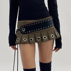 Skirts*Boogzel Clothing Grunge Eyelet Pleated Micro Skirt Green/black
