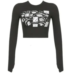 Long Sleeve Tops*Boogzel Clothing Grunge Eyes Long Sleeve Tee Grey