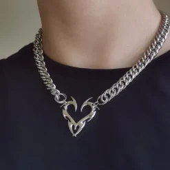 Necklaces & Chokers*Boogzel Clothing Grunge Heart Chain Necklace Silver